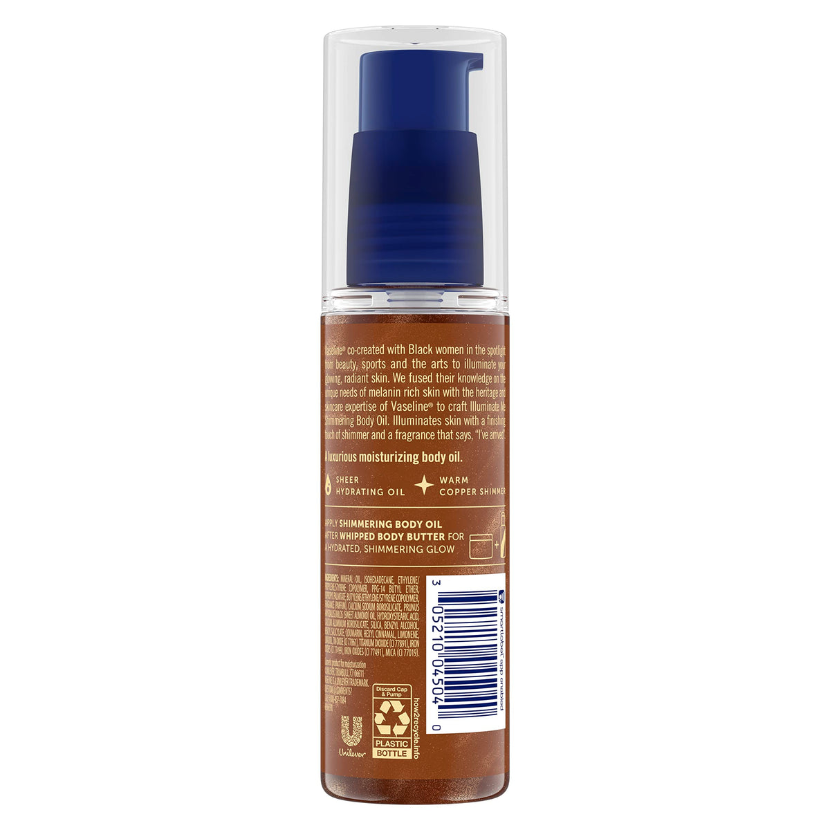 Vaseline Illuminate Me Shimmering Body Oil back view, 3.3 Oz