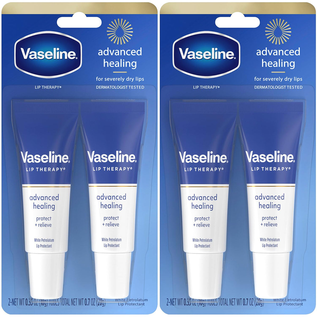 Vaseline Lip Therapy Advanced Formula pack of 4 tubes, front view