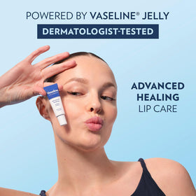 Vaseline Lip Therapy Advanced Formula pack of 4 with a soft background