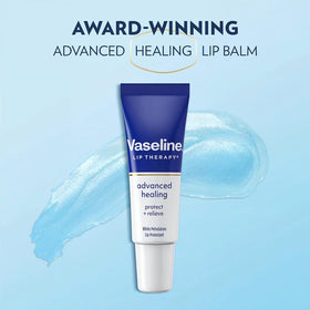Vaseline Lip Therapy Advanced Formula tube on a desk