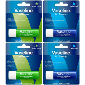 Vaseline Lip Therapy Variety 4-Pack with Original and Aloe Vera balms