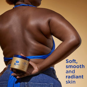 Vaseline Radiant X Deep Nourishment Body Cream 10oz on a bathroom counter