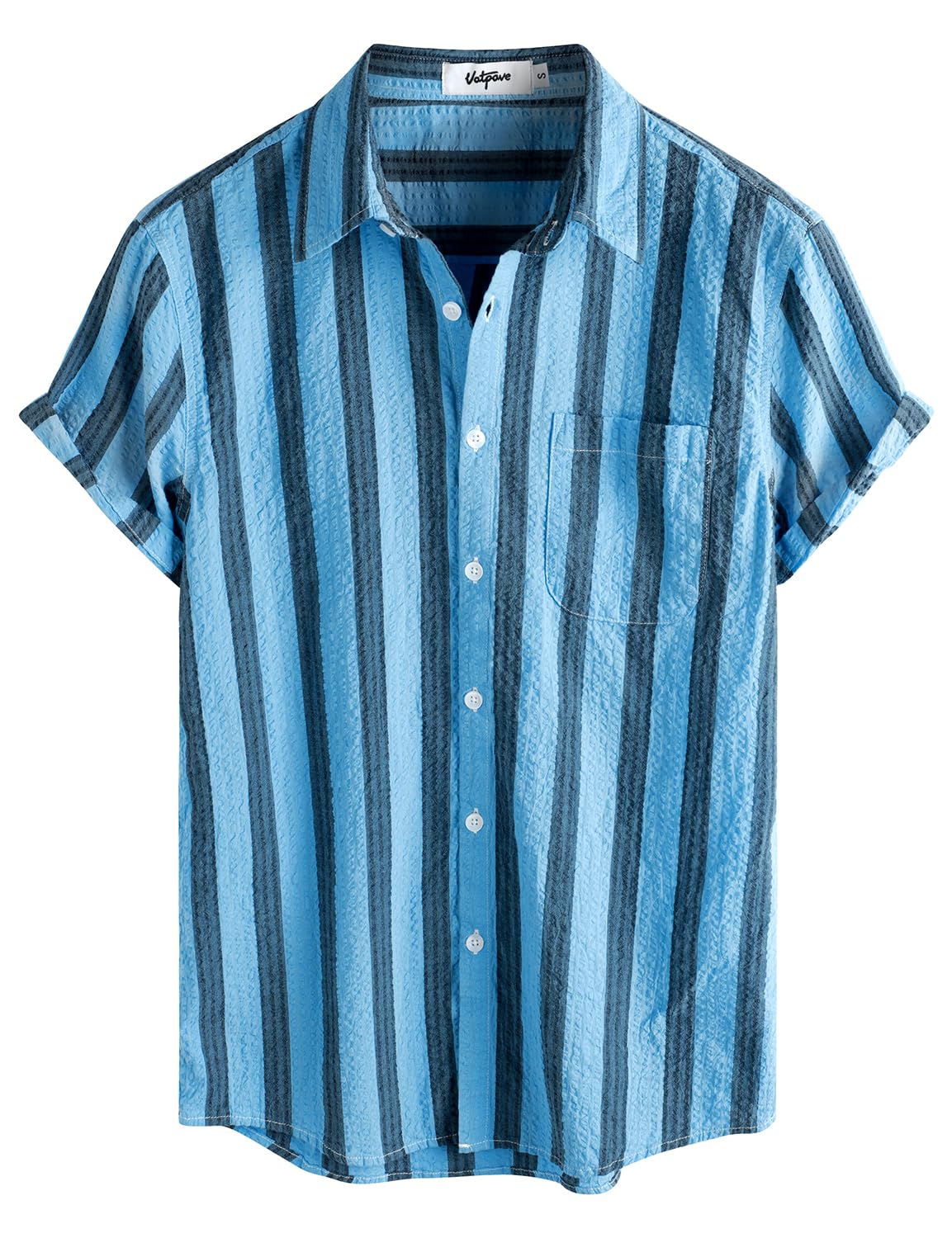 VATPAVE Mens Striped Shirt Aqua Blue Black front view