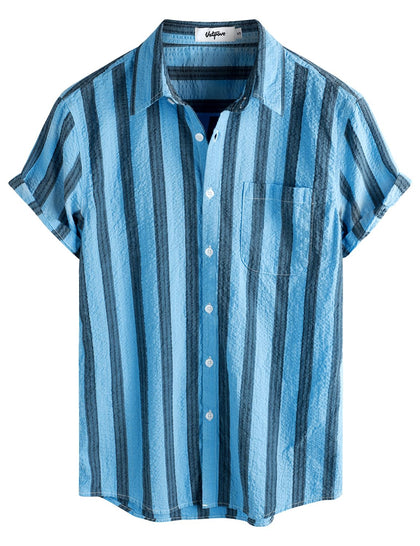 VATPAVE Mens Striped Shirt Aqua Blue Black front view