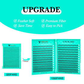 VAVALASH eyelash extension tray showing 10D premade fans