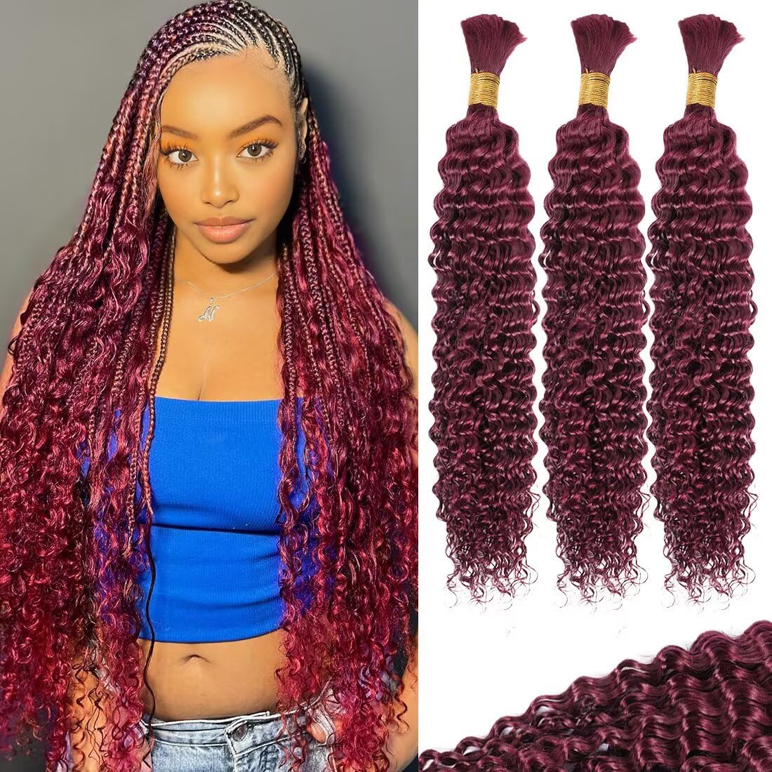 VDZ 12A 99J Burgundy Red Human Crochet Hair front view