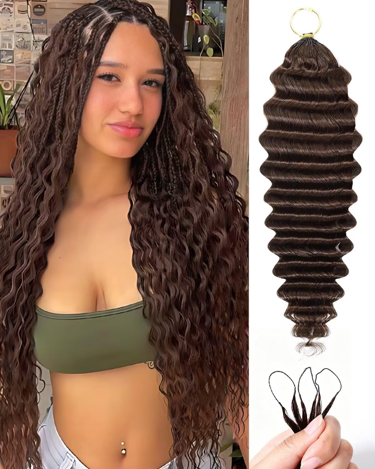 VDZ 14 Inch Human Crochet Hair deep wave texture front view