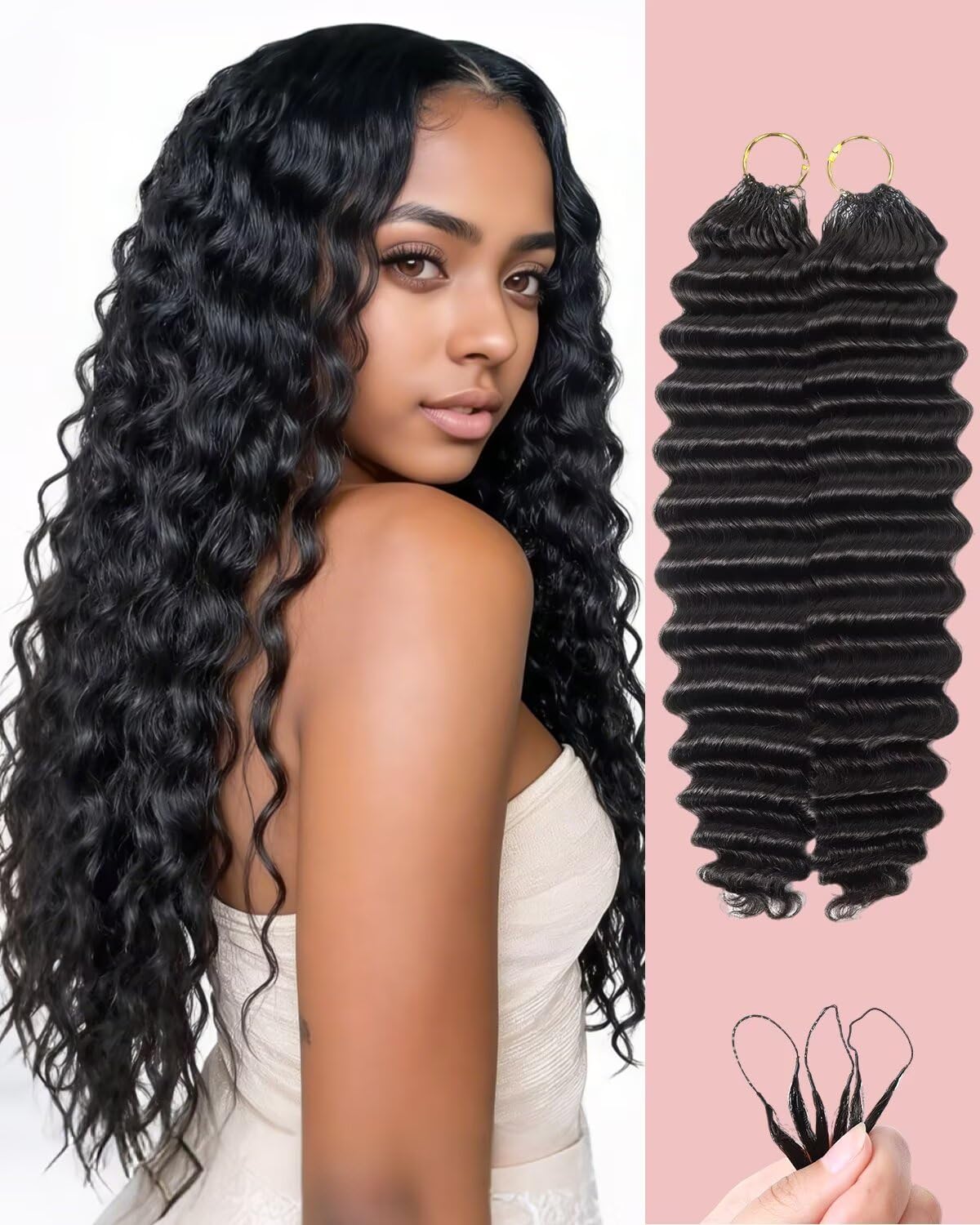VDZ 22 Inch Human Crochet Hair Extensions deep wave front view