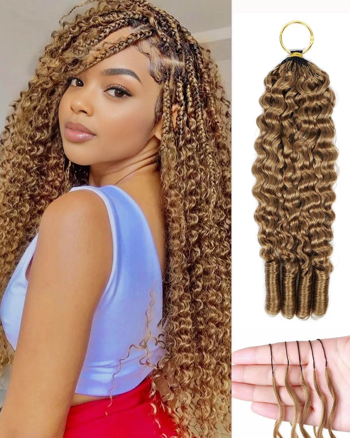 VDZ 27# Honey Blonde 14 Inch Human Crochet Hair front view