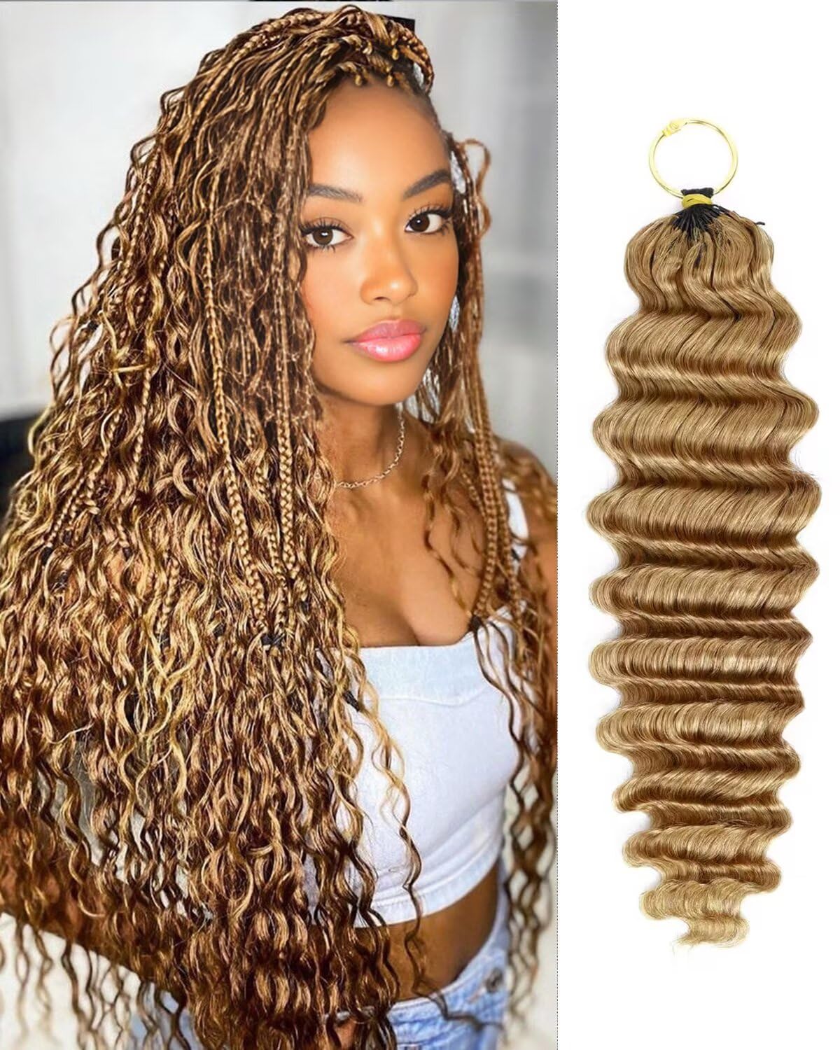 VDZ 27# Honey Blonde 18 Inch Human Crochet Hair front view