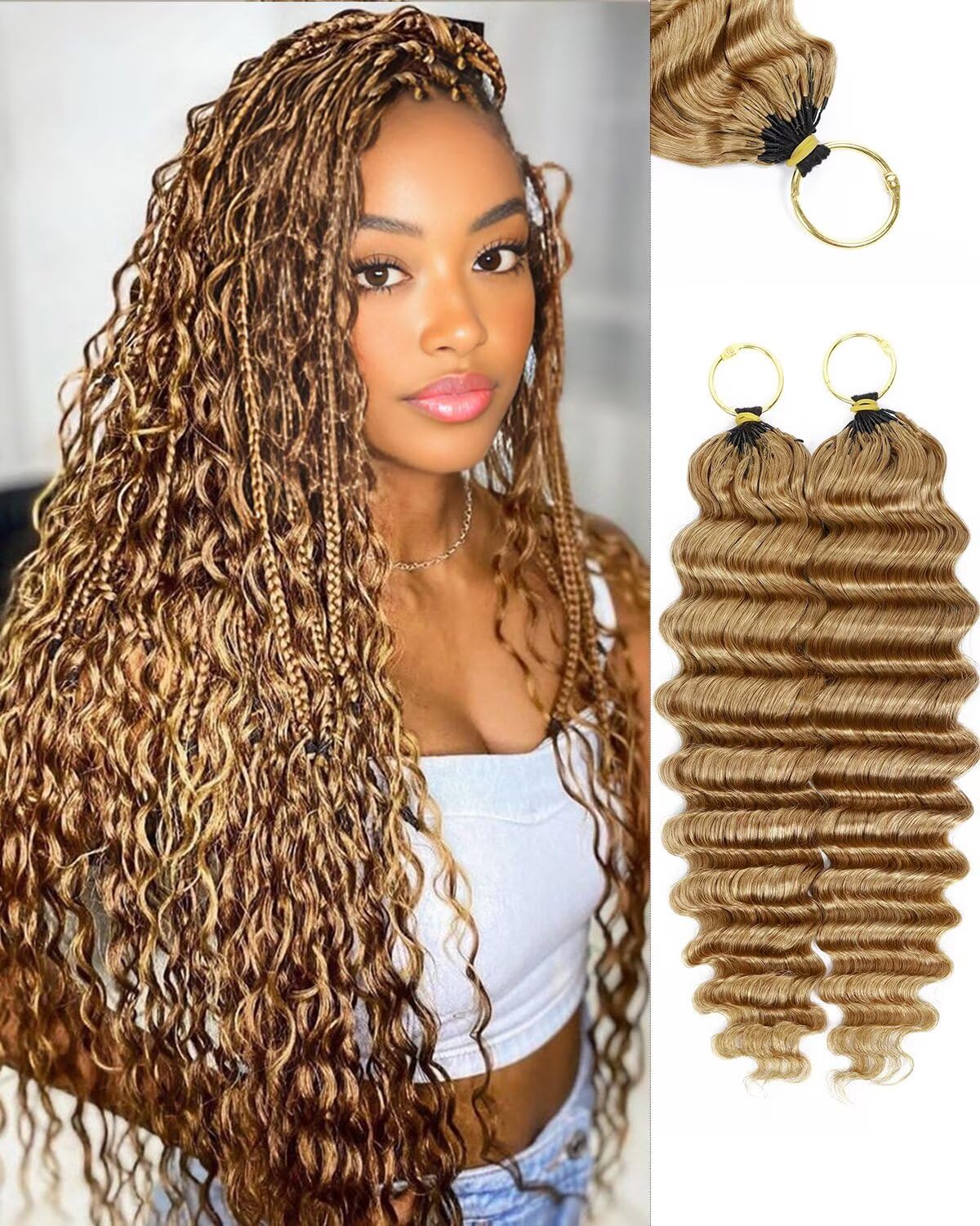 VDZ 27# Honey Blonde Human Crochet Hair front view