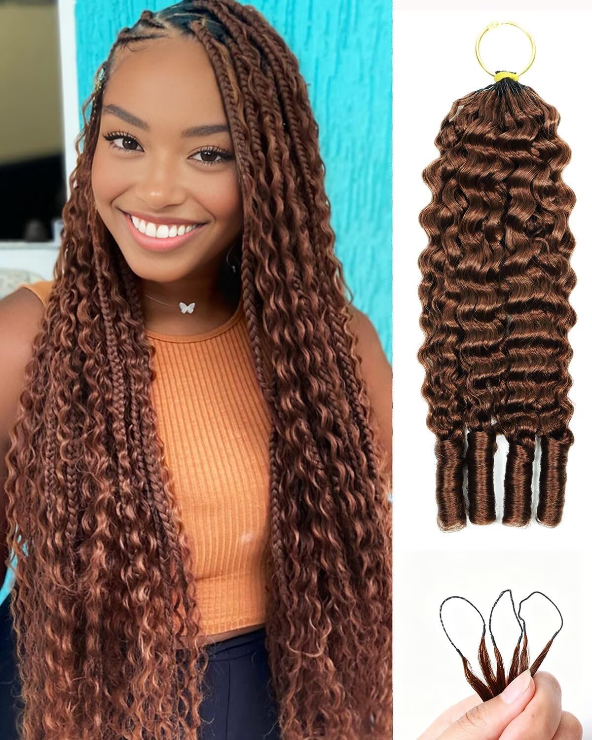 VDZ 30# Auburn Brown 14 Inch Human Crochet Hair front view