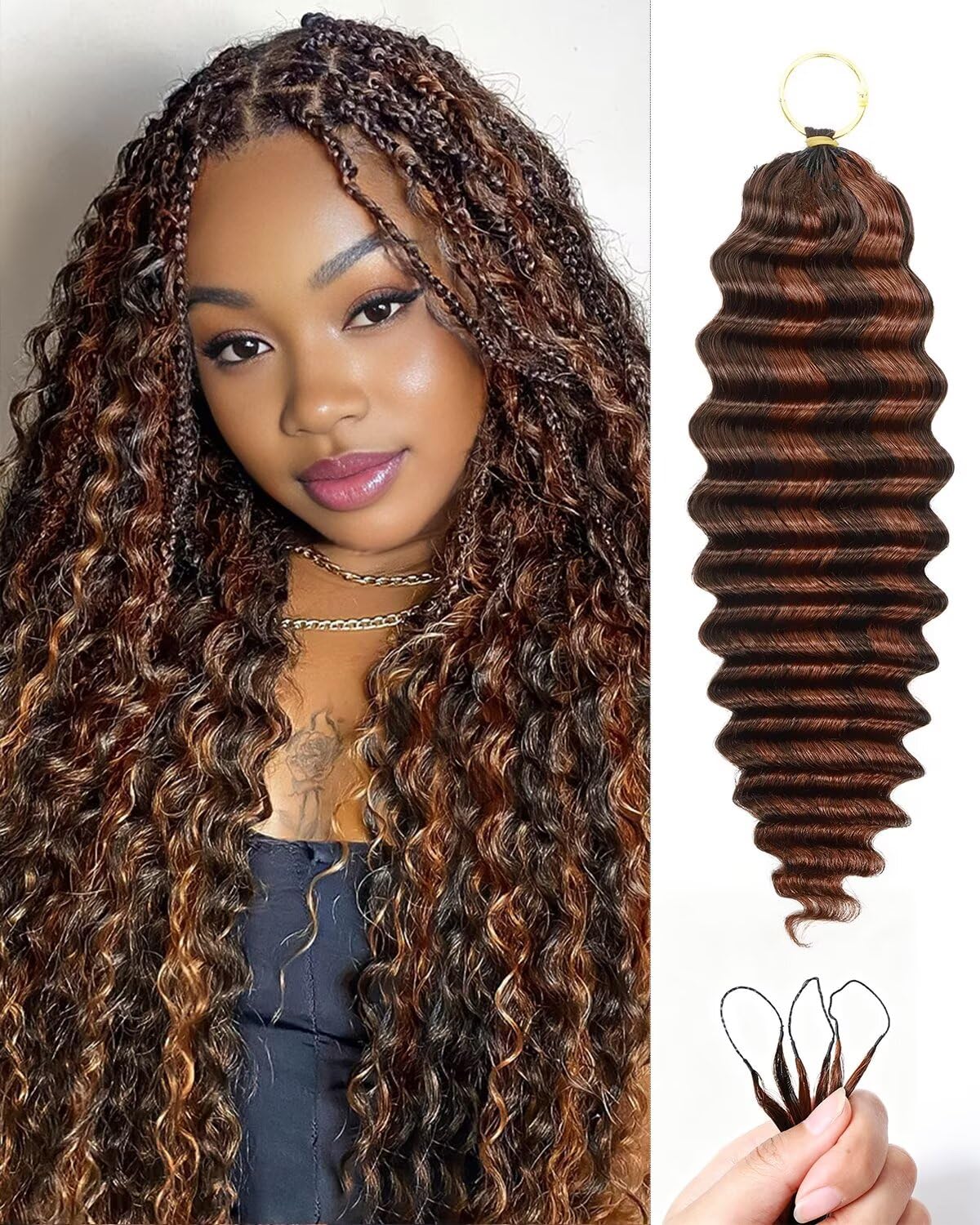 VDZ Human Crochet Hair 20 Inch Deep Wave Extensions front view