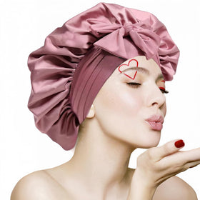 VECIIR Silk Bonnet for Sleeping, large size, skin pink color, front view