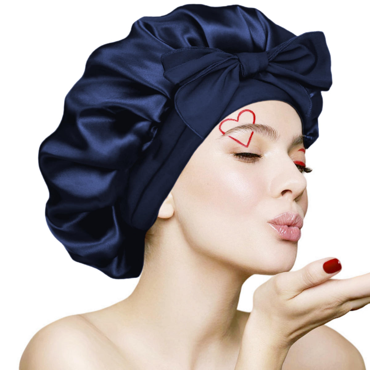 VECIIR Silk Bonnet for Sleeping, navy blue, front view