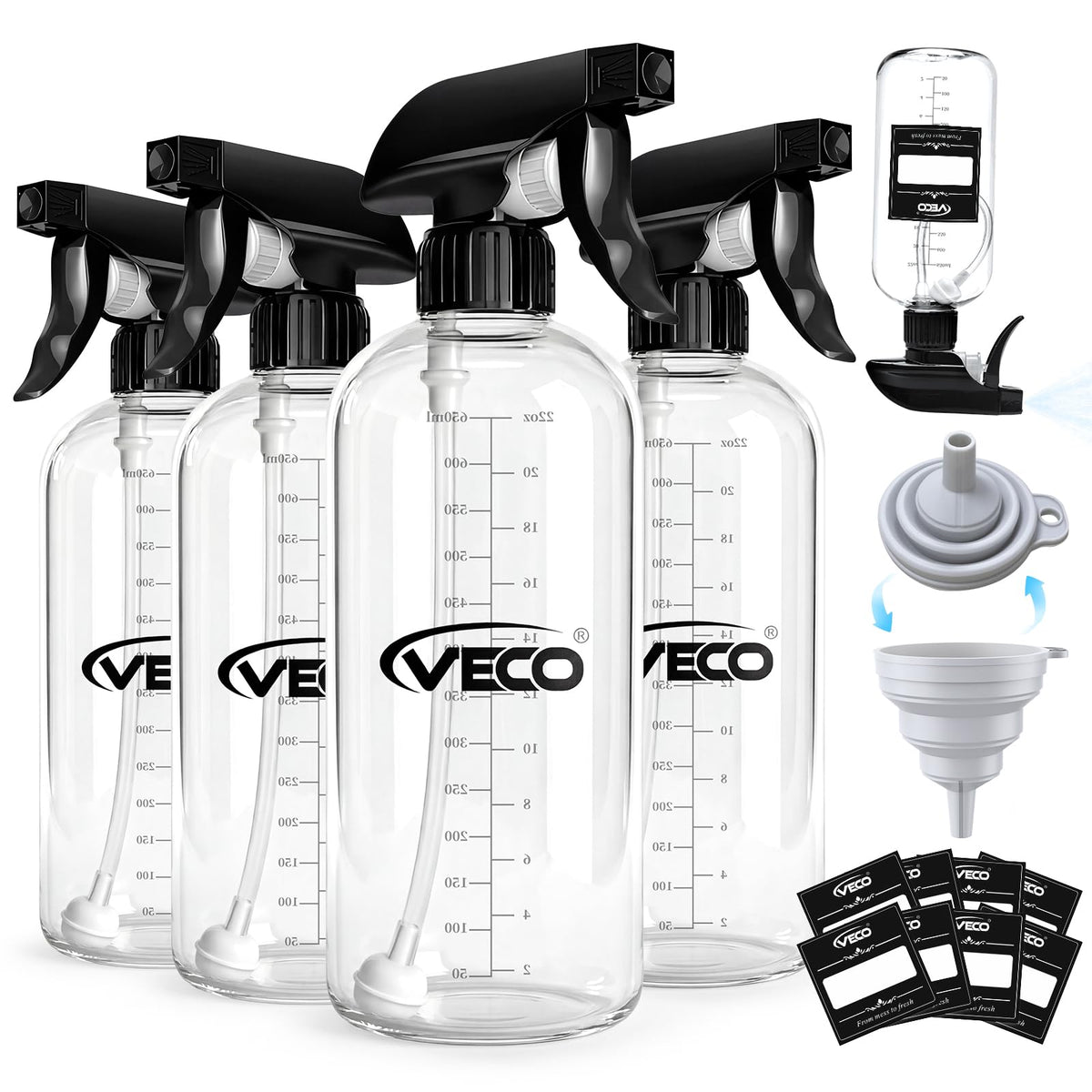 Veco 24oz graduated spray bottle front view with adjustable nozzle