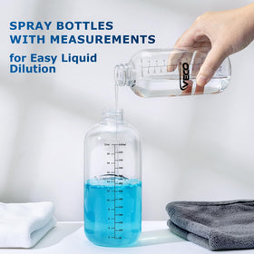 Veco 24oz graduated spray bottle showing 360° spray feature