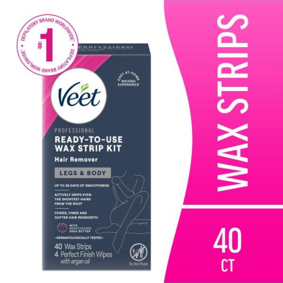 Veet cold wax strips demonstrating application process