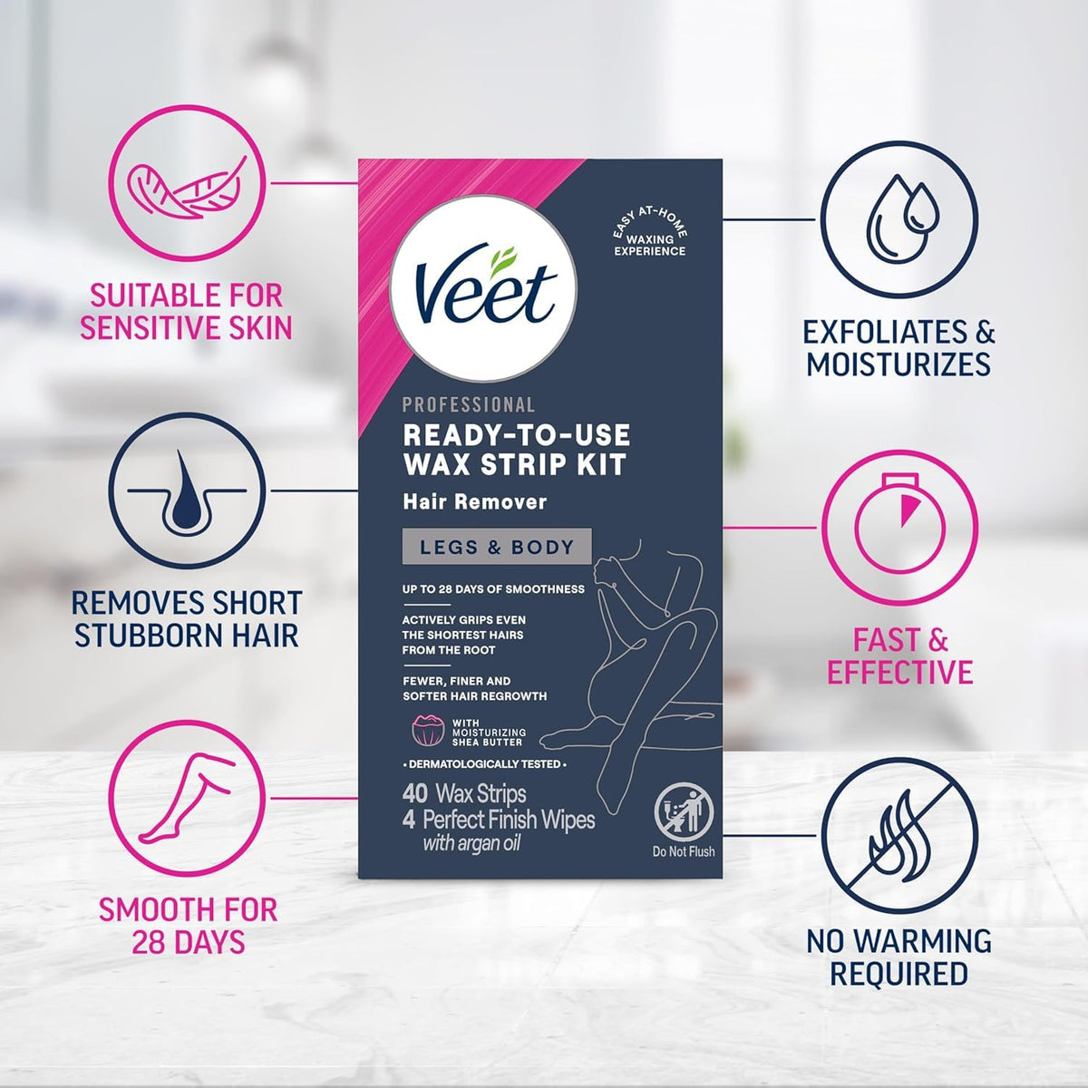 Veet wax strips laid out on a flat surface