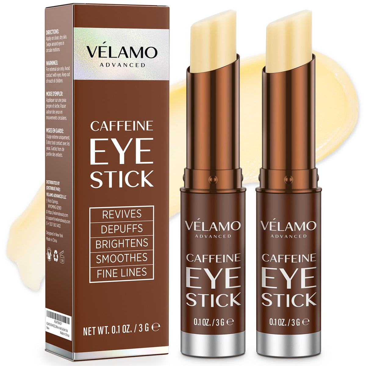 VELAMO ADVANCED Caffeine Eye Stick front view with packaging