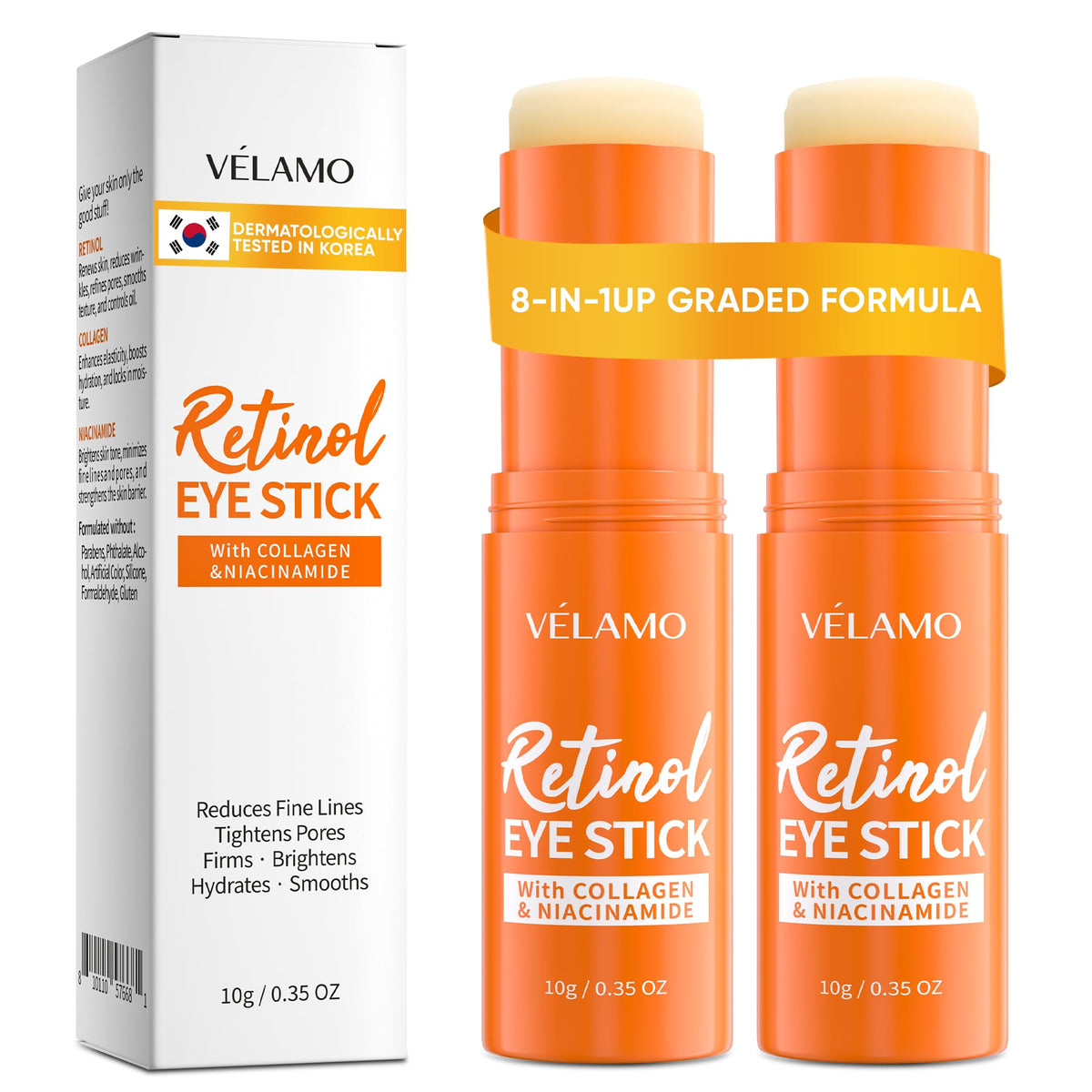 VELAMO ADVANCED Retinol Eye Balm Stick front view with packaging
