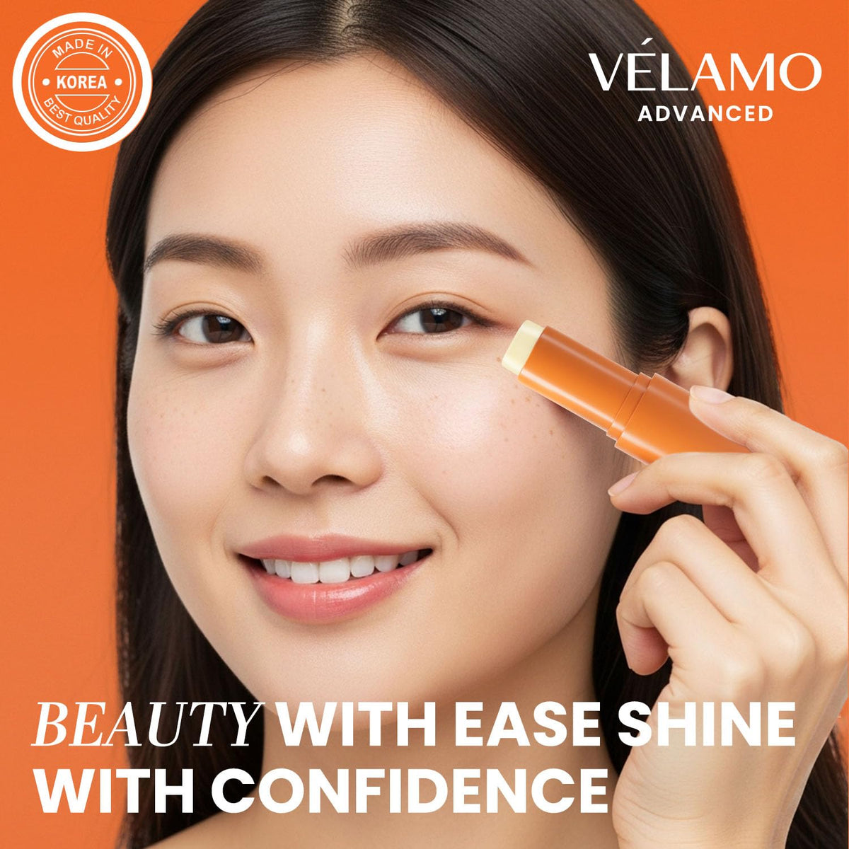 VELAMO ADVANCED Retinol Eye Balm Stick in hand for application