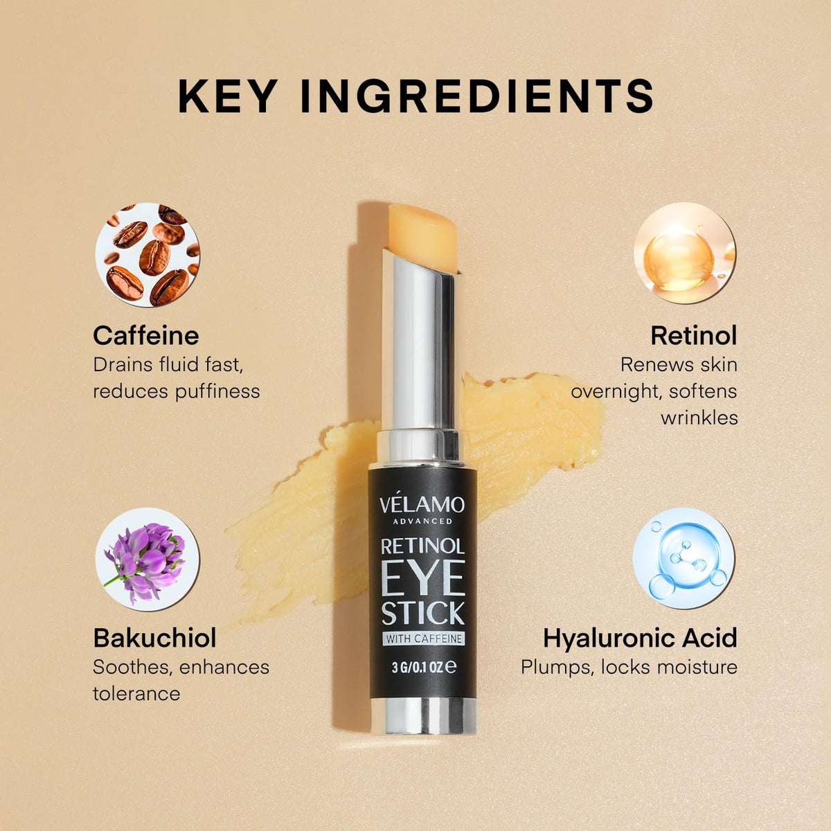 VELAMO ADVANCED Retinol Eye Stick application on skin