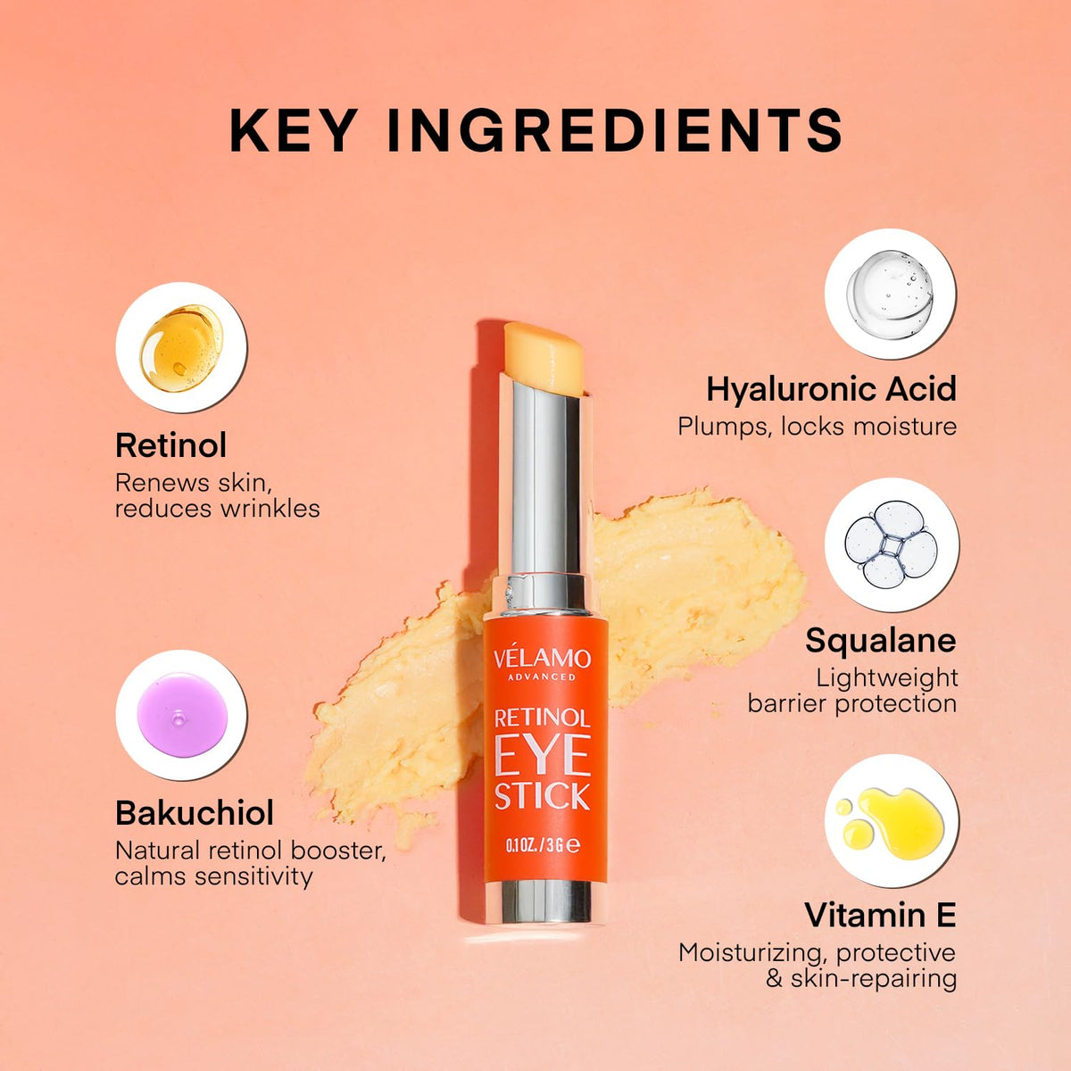 VELAMO ADVANCED Retinol Eye Stick applied around the eye area