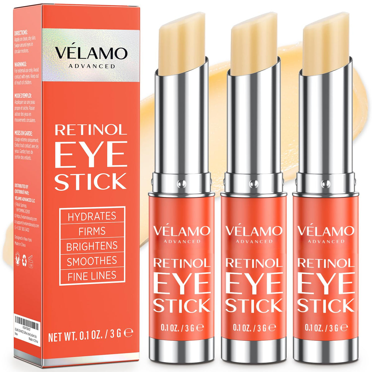 VELAMO ADVANCED Retinol Eye Stick front view with packaging