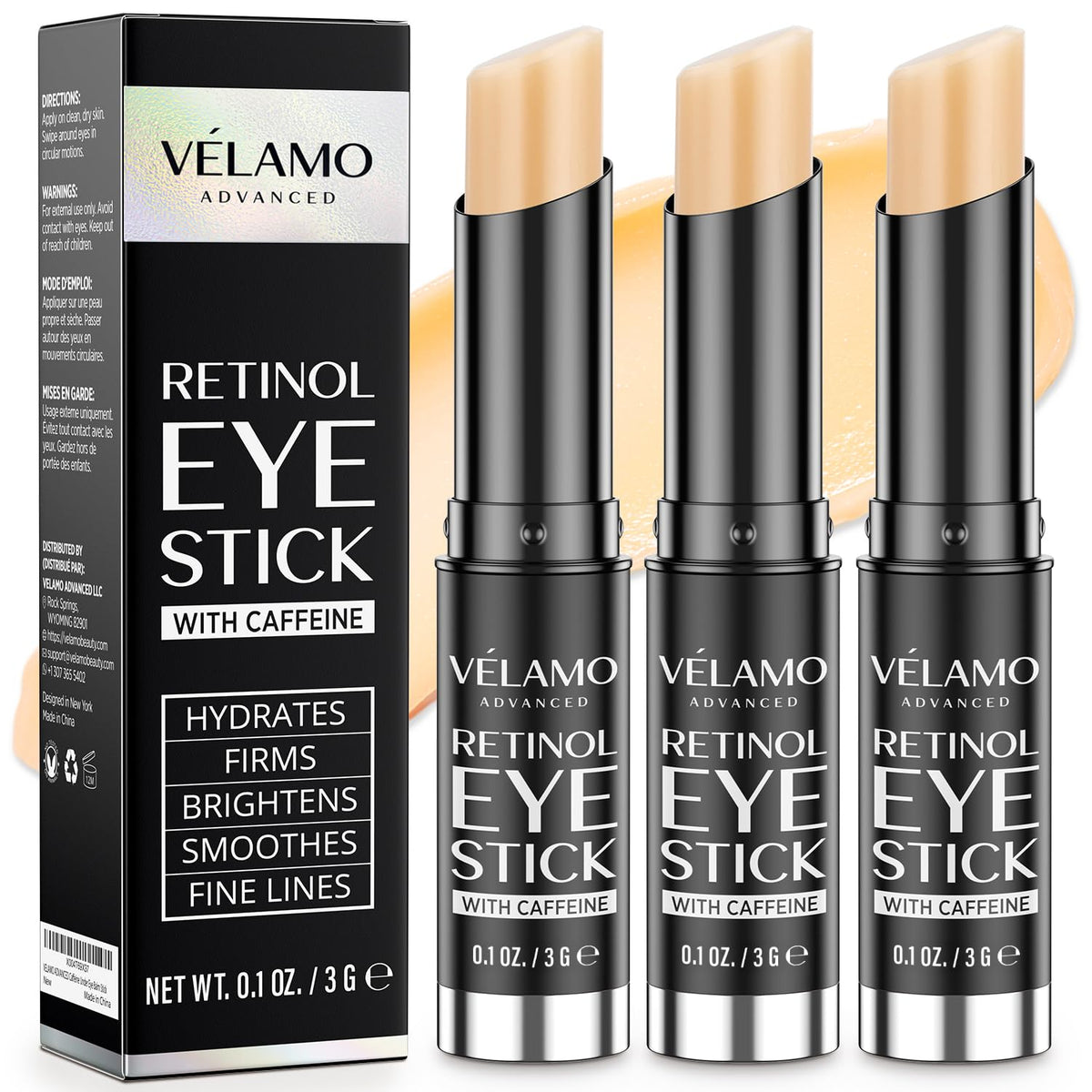VELAMO ADVANCED Retinol Eye Stick front view with packaging