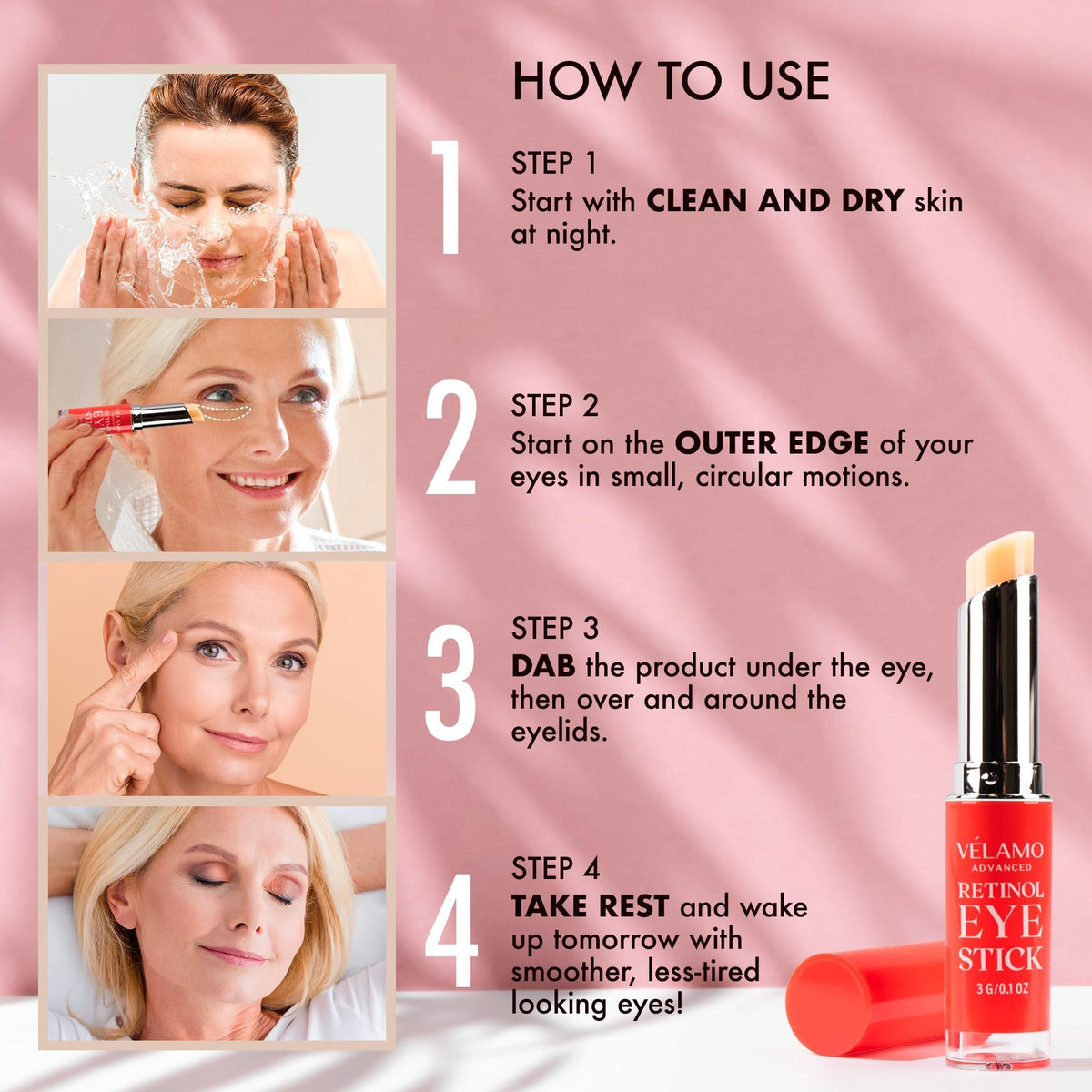 VELAMO ADVANCED Retinol Eye Stick with ingredients