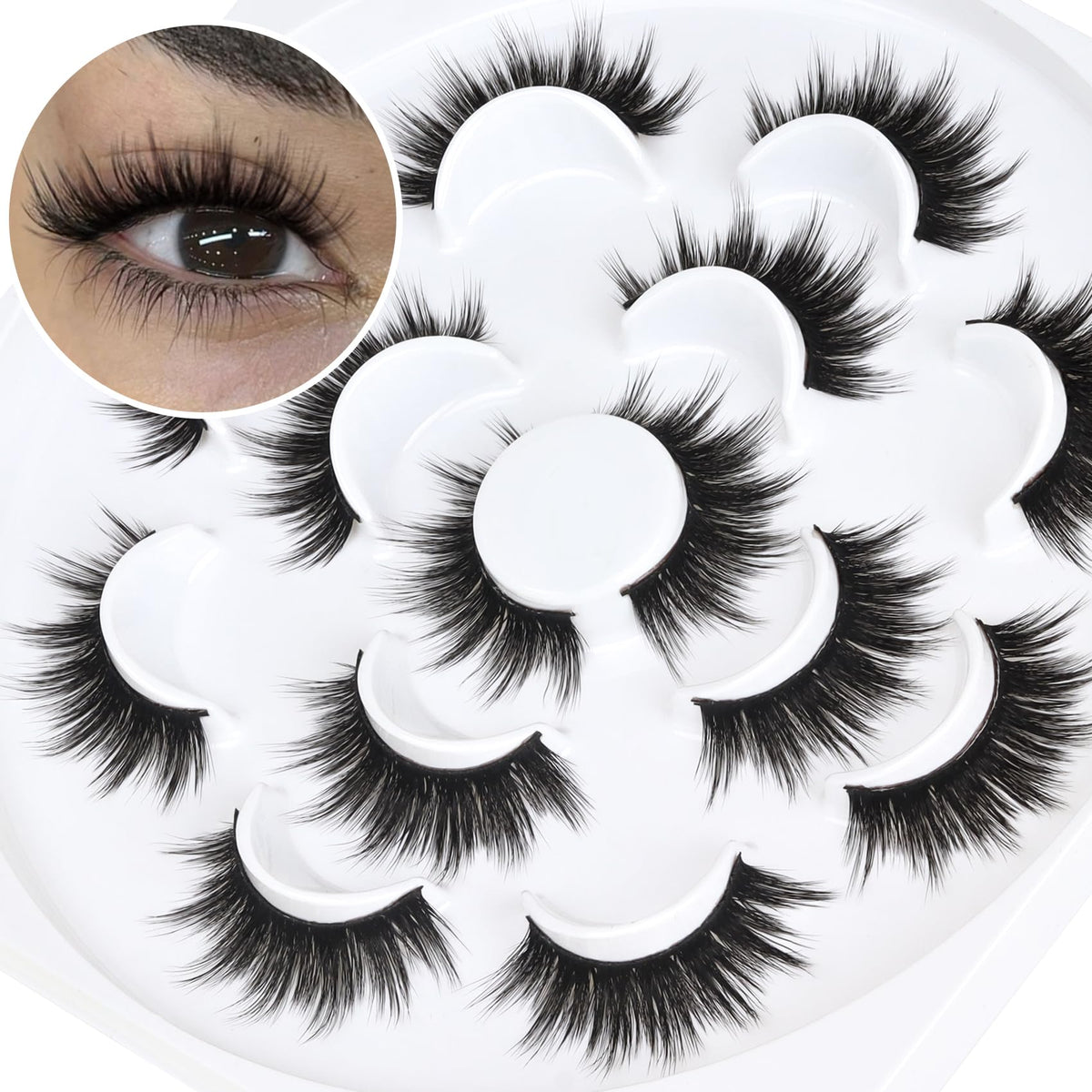 Veleasha 5D Faux Mink False Eyelashes 7 pairs front view