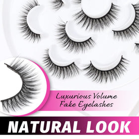 Veleasha Fluffy False Eyelashes Cat Eye Lash Strips displayed with makeup tools