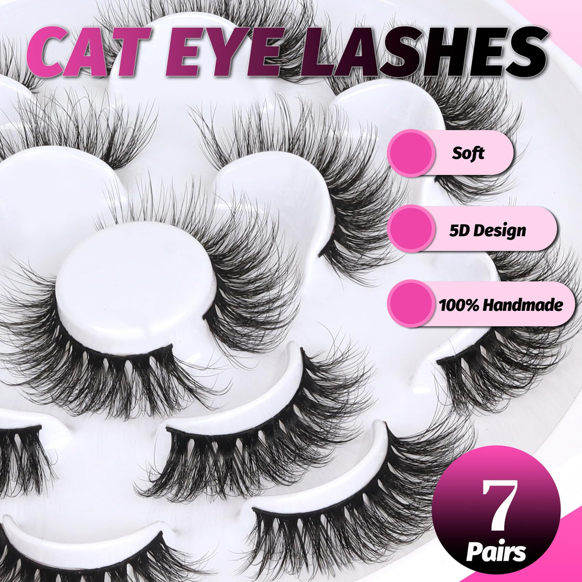 Veleasha Fluffy False Eyelashes Cat Eye Lash Strips Volume 804 with makeup tools