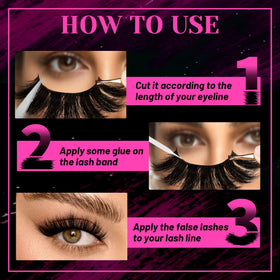 Veleasha Fluffy False Eyelashes displayed with tools