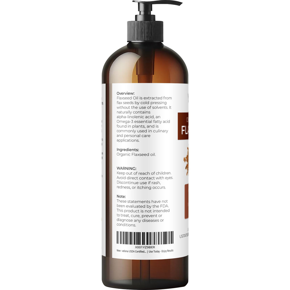 velona Flaxseed Oil 16 fl oz side view