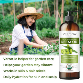 velona Organic Neem Oil bottle with ingredients list on the side