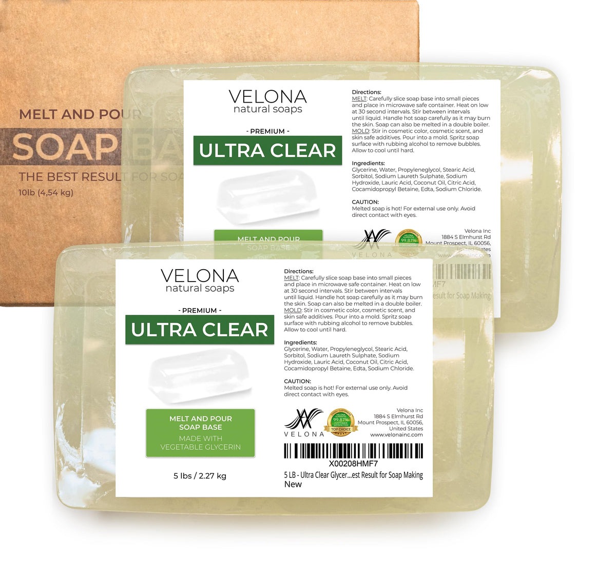velona Ultra Clear Glycerin Soap Base 10 lb package front view