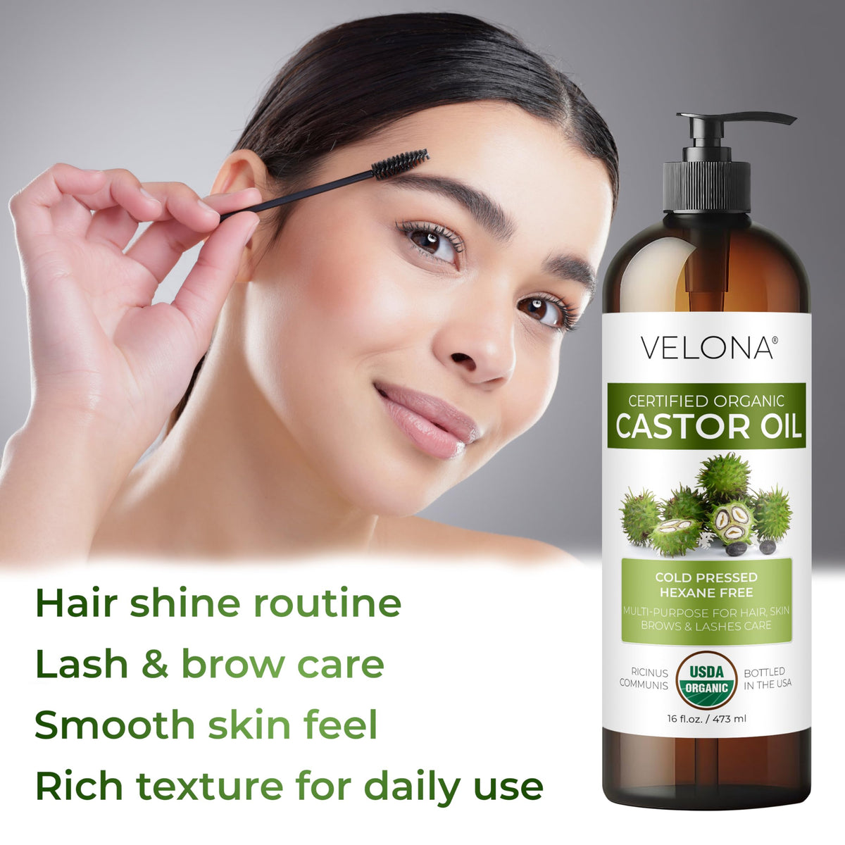 velona USDA Organic Castor Oil 64 fl oz with dropper