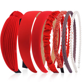VELSCRUN 7 Pcs Red Knotted Headbands front view
