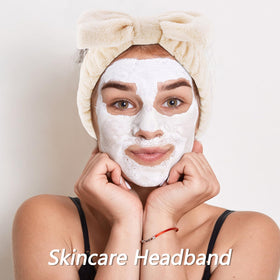 VELSCRUN headband in use during skincare routine