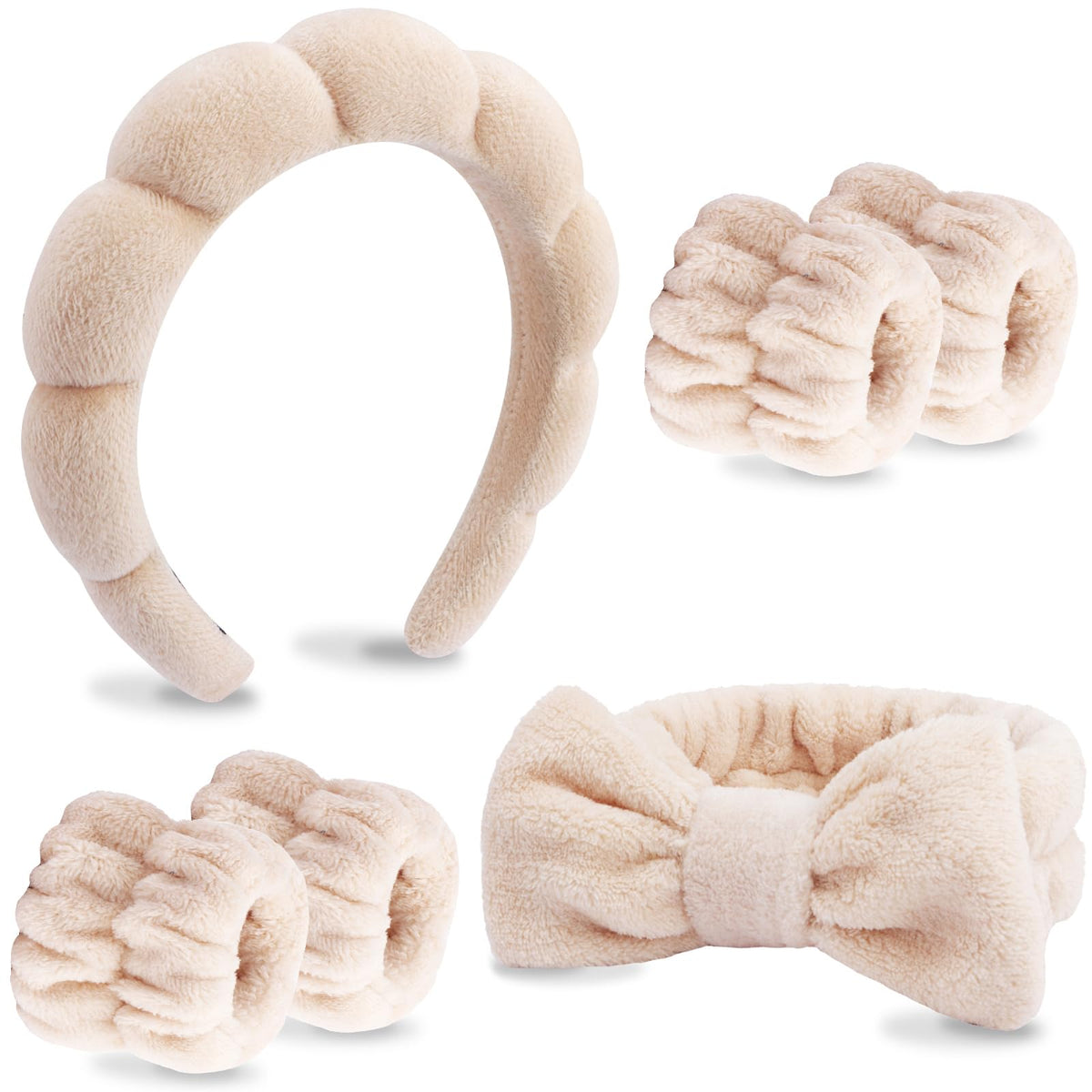 VELSCRUN Spa Headband Set with bow tie and wristbands