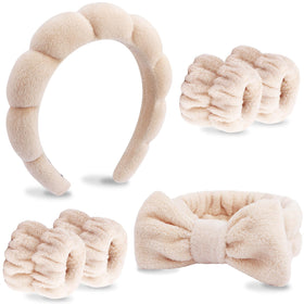 VELSCRUN Spa Headband Set with bow tie and wristbands