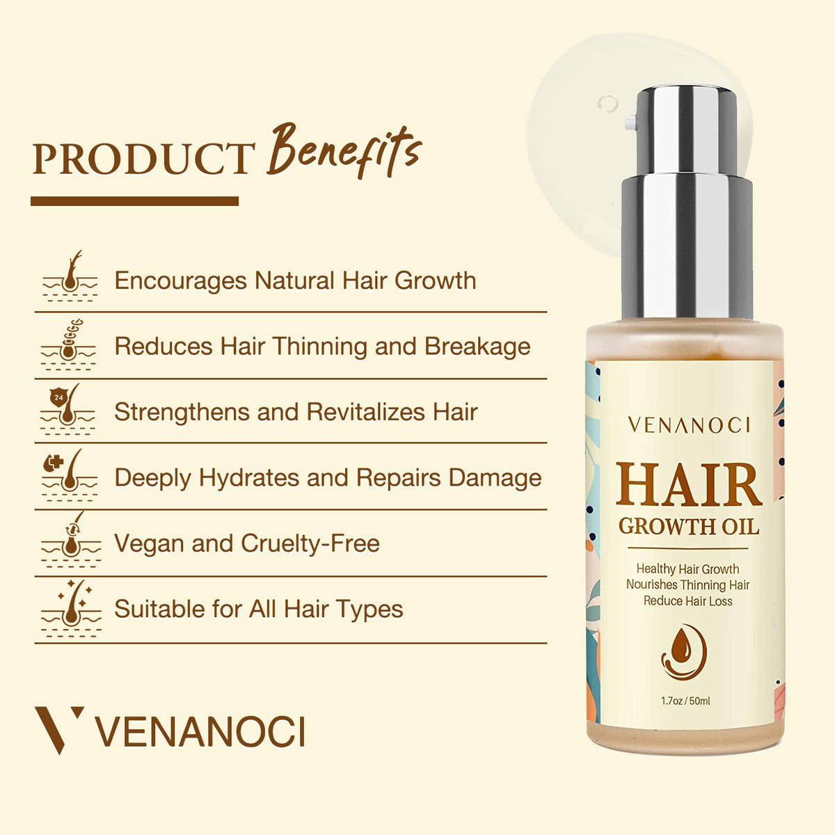 Venanoci Hair Growth Oil ingredients list on packaging
