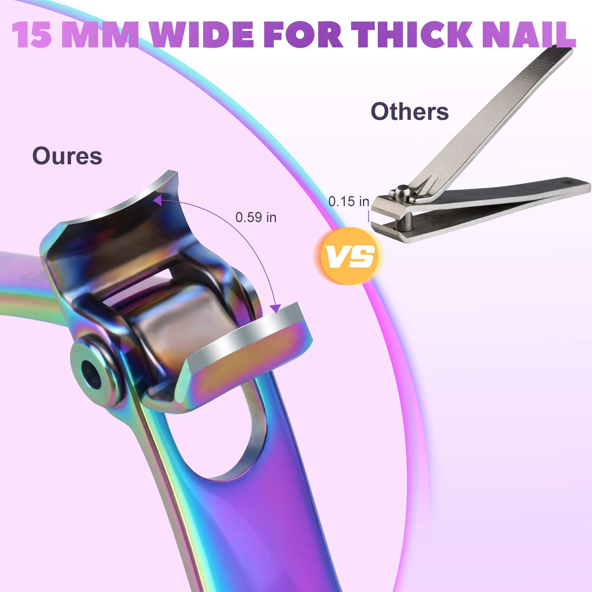 Vepkuso Toenail Clippers showing wide jaw opening for thick nails