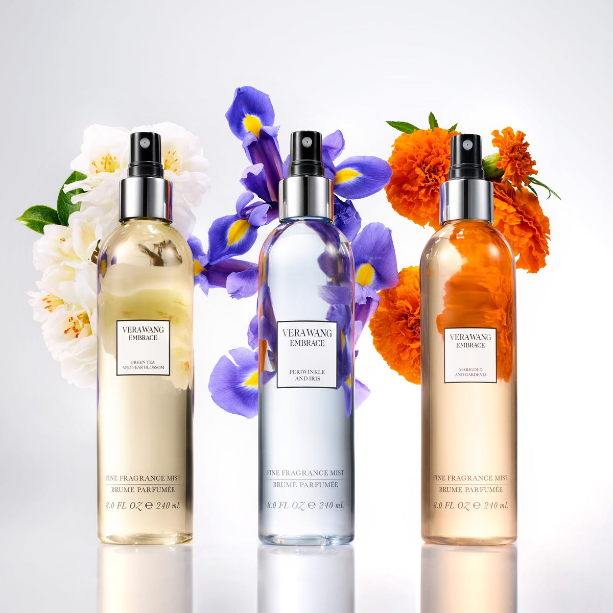 Vera Wang Embrace Body Mist on a vanity table