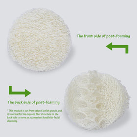 VeridianLife natural loofah pads arranged on a bathroom counter