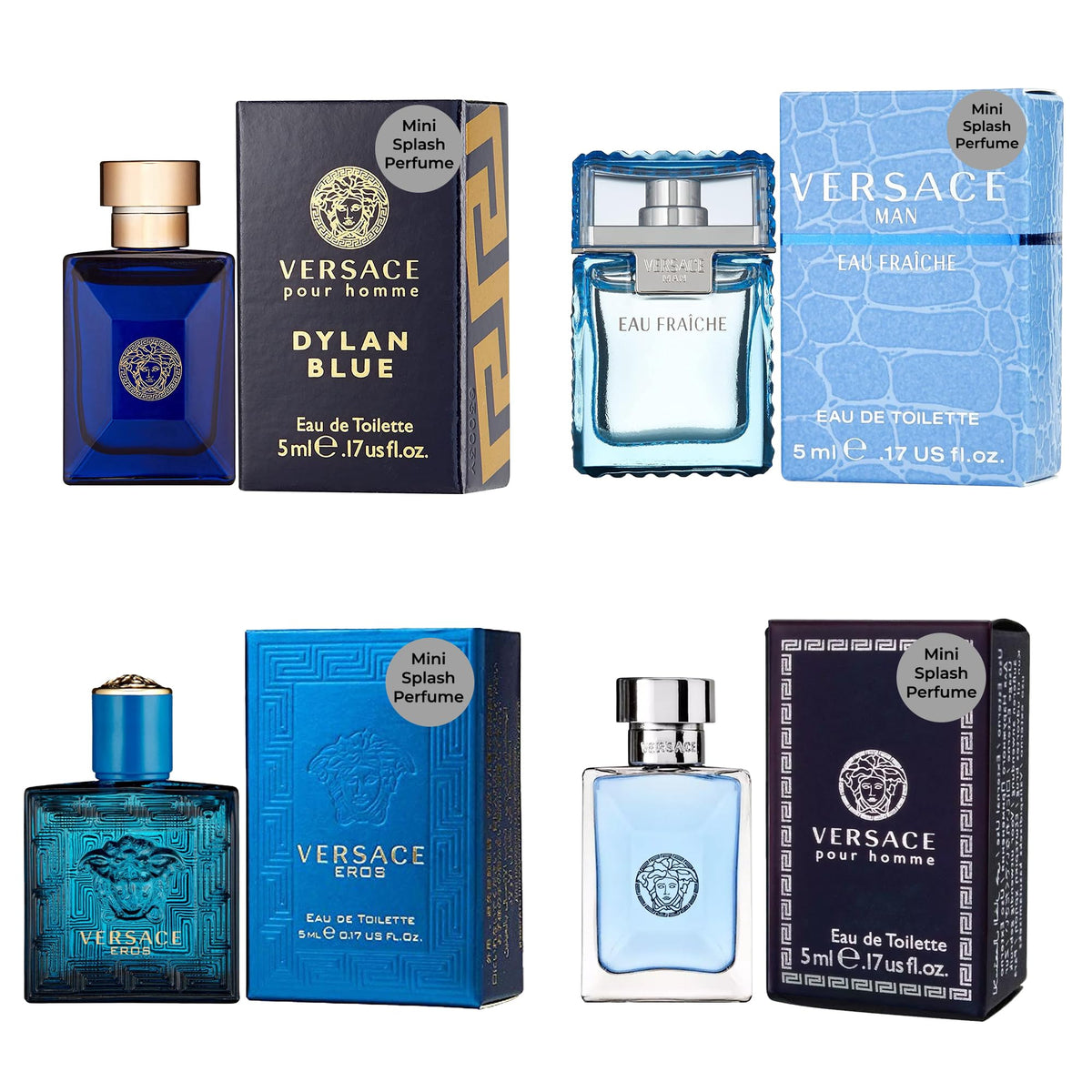 Versace Mini Cologne Set for Men with 4 bottles front view
