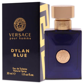 Versace Pour Homme Dylan Blue 1.0 oz Eau de Toilette Spray on a table