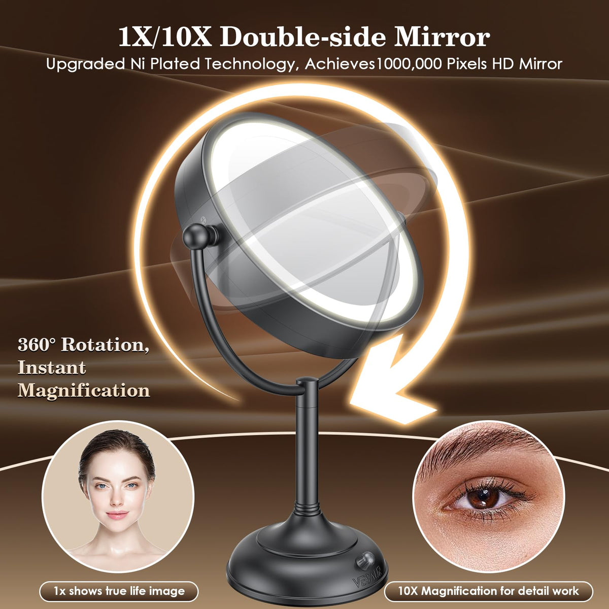 VESAUR large makeup mirror showing 10X magnification